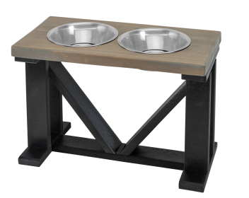 Farmhouse 2-Bowl Elevated Dog Feeder Grey Medium, Black Base