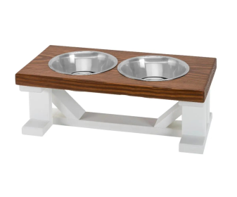 Farmhouse 2-Bowl Elevated Dog Feeder Chestnut Medium, White Base