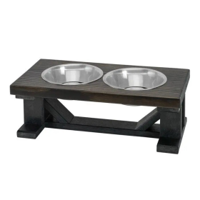 Farmhouse 2-Bowl Elevated Dog Feeder Ebony Medium, Black Base