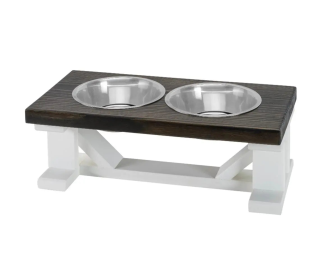 Farmhouse 2-Bowl Elevated Dog Feeder Ebony Medium, White Base