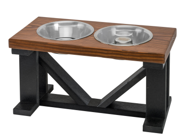 Farmhouse 2-Bowl Elevated Dog Feeder Chestnut Large, Black Base