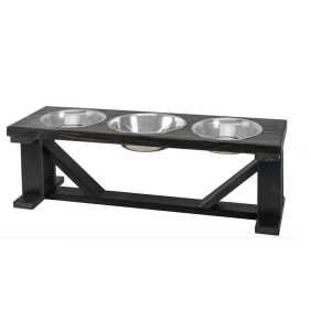 Farmhouse 3-Bowl Elevated Dog Feeder Ebony Small, Black Base