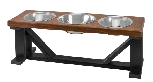 Farmhouse 3-Bowl Elevated Dog Feeder Chestnut Medium, Black Base