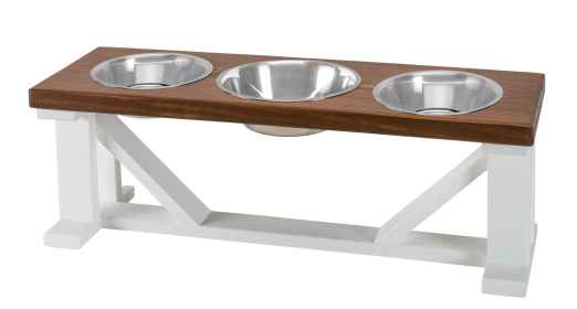 Farmhouse 3-Bowl Elevated Dog Feeder Chestnut Medium, White Base