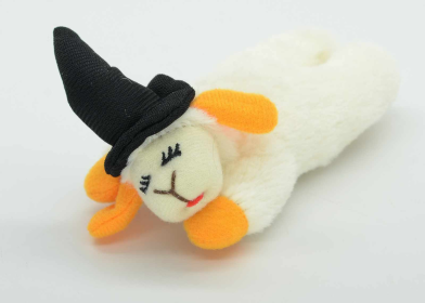 Multipet Halloween Lamb Chop w/ Black Witch Hat Cat Toy 4"