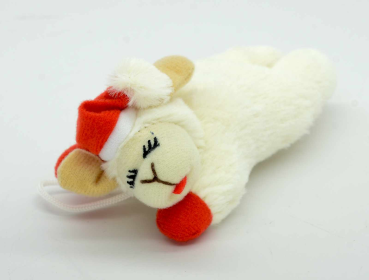 Multipet Holiday Lamb Chop w/ Santa Hat Cat Toy 4"