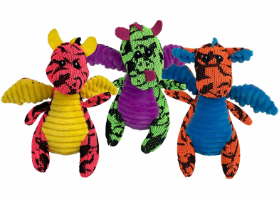 Multipet Minipet Dragon Plush Dog Toy Assorted Colors 4"