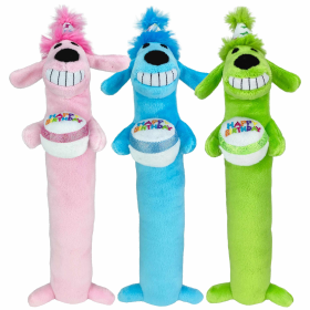 Multipet Loofa Dog Birthday Plush Dog Toy Assorted Colors 12"