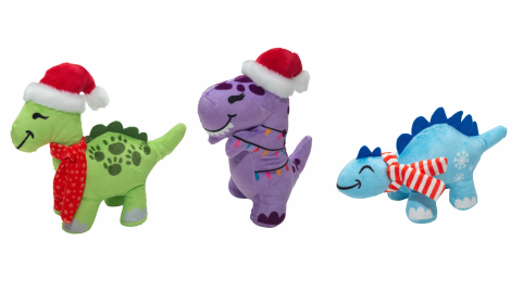 SnugArooz Christmas Dinos Plush Dog Toy 3pk