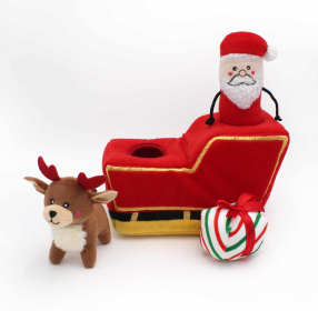 ZippyPaws Holiday Burrow(TM) Santa's Sleigh Plush Dog Toy