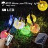 2 Pack 60 LED 36 FT Each; Crystal Globe Lights with 8 Lighting Modes; Solar Powered Patio Lights