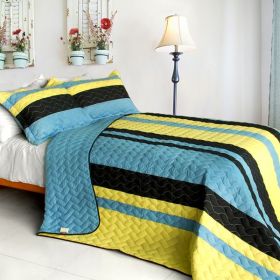 [Mountains Echoed] 3PC Vermicelli-Quilted Patchwork Quilt Set (Full/Queen Size)