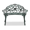 Outdoor Cast Aluminum Patio Bench, Porch Bench Chair with Curved Legs Rose Pattern, Antique Green