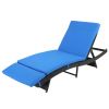 193*68*33cm S Shape Iron Frame Black Embossed Blue Cushion Woven Rattan Bed