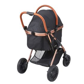 Pet Stroller, 4 Wheels Dog Stroller Rotate with Brakes, 66 lbs Weight Capacity, Puppy Stroller with Detachable Carrier