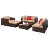 7 Pieces Wood Grain Patio PE Wicker Rattan Corner Sofa Set