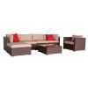 7 Pieces Wood Grain Patio PE Wicker Rattan Corner Sofa Set