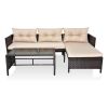 3 Piece Outdoor PE Rattan Furniture Set, Patio Black Wicker Conversation Loveseat Sofa Sectional Couch Khaki Cushion