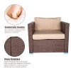 7 Pieces Wood Grain Patio PE Wicker Rattan Corner Sofa Set