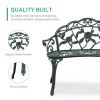 Outdoor Cast Aluminum Patio Bench, Porch Bench Chair with Curved Legs Rose Pattern, Antique Green