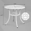 Phoenix Cast Aluminum Round Table, Patio End Table Side Table, Cast Aluminum Cocktail Table, Outdoor Bar Table, White