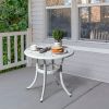 Phoenix Cast Aluminum Round Table, Patio End Table Side Table, Cast Aluminum Cocktail Table, Outdoor Bar Table, White