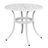 Phoenix Cast Aluminum Round Table, Patio End Table Side Table, Cast Aluminum Cocktail Table, Outdoor Bar Table, White