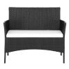 2pcs Arm Chairs 1pc Love Seat & Tempered Glass Coffee Table Rattan Sofa Set Black