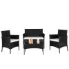 2pcs Arm Chairs 1pc Love Seat & Tempered Glass Coffee Table Rattan Sofa Set Black