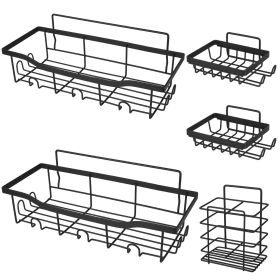 5 Pack Shower Caddy Shelves with 18 Inbuilt Hooks Rustproof Wall-Mounted Storage Shelves for Bathroom Dorm Kitchen Adhesive Bathroom Organizer for Sha