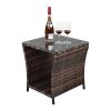 Glass Surface Brown Gradient Iron Frame Rattan Side Table