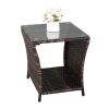 Glass Surface Brown Gradient Iron Frame Rattan Side Table