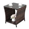 Glass Surface Brown Gradient Iron Frame Rattan Side Table