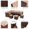 8-Piece Set Outdoor Rattan Dining Table And Chair Brown Wood Grain Rattan Khaki Cushion Plastic Wood Surface