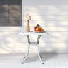 Outdoorr Cast Aluminum Square Table, End Table Side Table for Paio Backyard Pool, Cast Aluminum Cocktail Table, Outdoor Bar Table, White