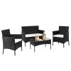 2pcs Arm Chairs 1pc Love Seat & Tempered Glass Coffee Table Rattan Sofa Set Black