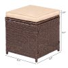 8-Piece Set Outdoor Rattan Dining Table And Chair Brown Wood Grain Rattan Khaki Cushion Plastic Wood Surface