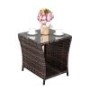 Glass Surface Brown Gradient Iron Frame Rattan Side Table