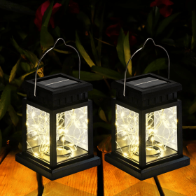 2 Pack Outdoor Hanging Solar Lights, LED Fairy Lights Waterproof Solar Lantern Outdoor for Balcony Garden Courtyard Patio Decoration (Warm White)