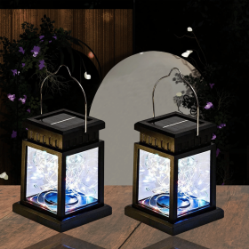 2 Pack Outdoor Hanging Solar Lights, LED Fairy Lights Waterproof Solar Lantern Outdoor for Balcony Garden Courtyard Patio Decoration (Multicolor)