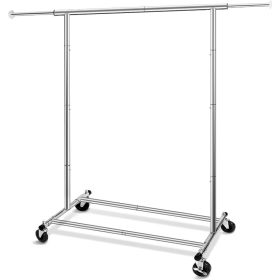 Heavy Duty Simple 63" H Chrome Rolling Clothing Garment Rack, Freestanding Metal Hanging Clothes Organizer with Lockable