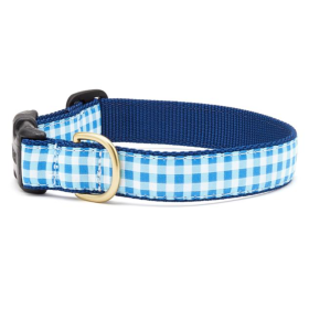 Blue Gingham Collar or Leash (Color: Blue Gingham, size: 6' Wide)