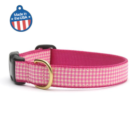 Pink Gingham Collar or Leash (Color: Pink Gingham, size: large)