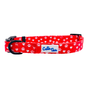 Cutie Ties Fun Design Dog Collar (Color: Paw Prints & Hearts Red, size: medium)