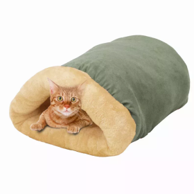 GOOPAWS 4 in 1 Self Warming Burrow Cat Bed, Pet Hideway Sleeping Cuddle Cave (Color: Sage Green, size: 22" x14" x10")