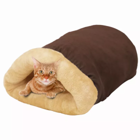 GOOPAWS 4 in 1 Self Warming Burrow Cat Bed, Pet Hideway Sleeping Cuddle Cave (Color: Coffee, size: 22" x14" x10")