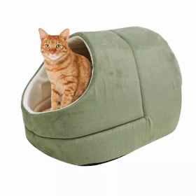 GOOPAWS Cat Cave for Cat and Warming Burrow Cat Bed, Pet Hideway Sleeping Cuddle Cave (Color: Sage Green, size: 18" x14" x12")