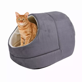 GOOPAWS Cat Cave for Cat and Warming Burrow Cat Bed, Pet Hideway Sleeping Cuddle Cave (Color: Grey, size: 18" x14" x12")