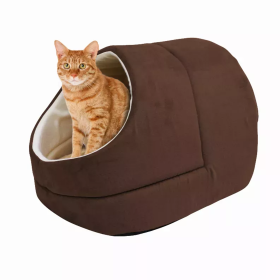 GOOPAWS Cat Cave for Cat and Warming Burrow Cat Bed, Pet Hideway Sleeping Cuddle Cave (Color: Coffee, size: 18" x14" x12")