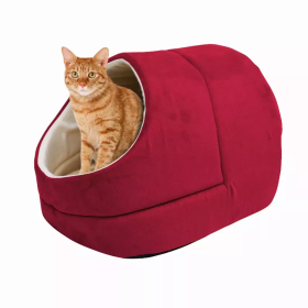 GOOPAWS Cat Cave for Cat and Warming Burrow Cat Bed, Pet Hideway Sleeping Cuddle Cave (Color: Burgundy, size: 18" x14" x12")